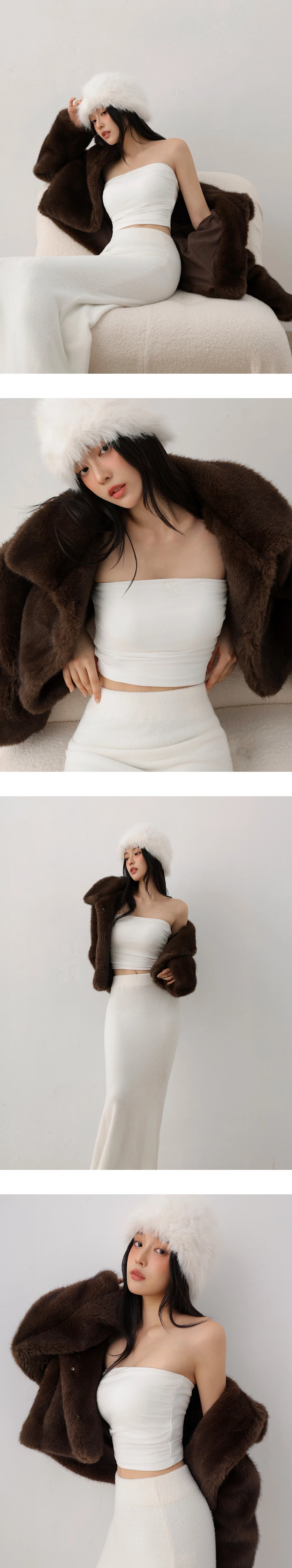 AIR SPACE Logo Embroidery Side Ruched Fleece Lined Bandeau Padded Tube Top