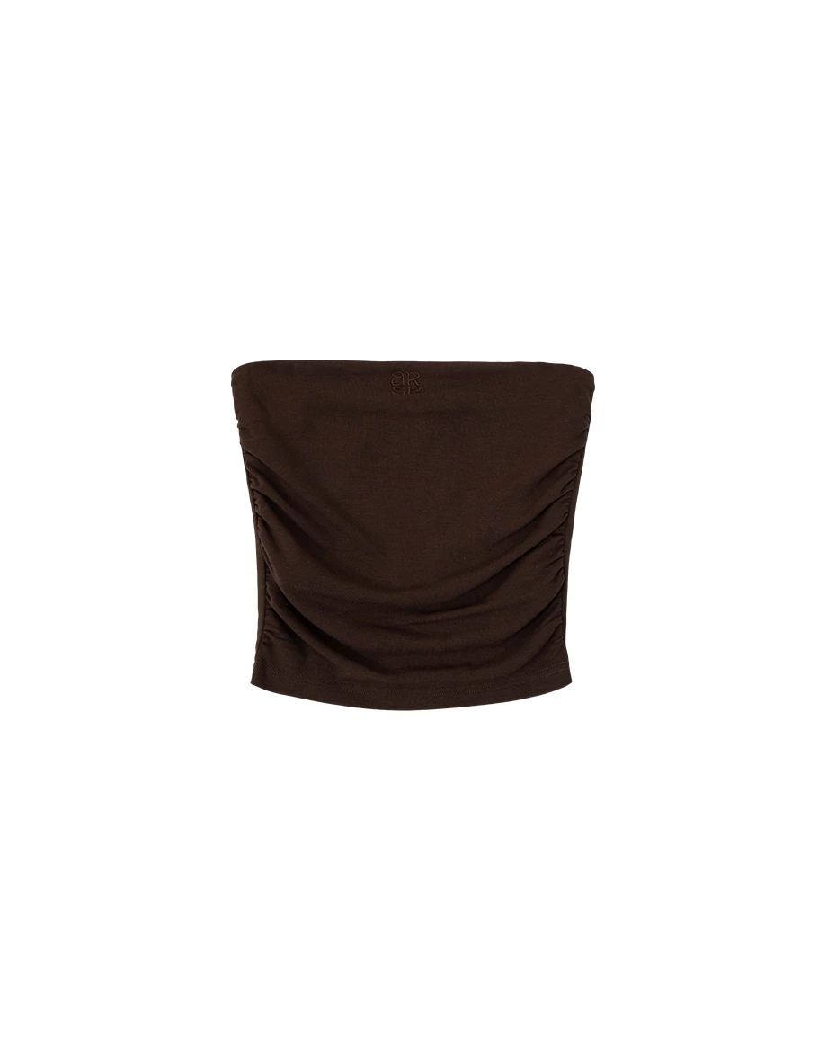 AIR SPACE Logo Embroidery Side Ruched Fleece Lined Bandeau Padded Tube Top