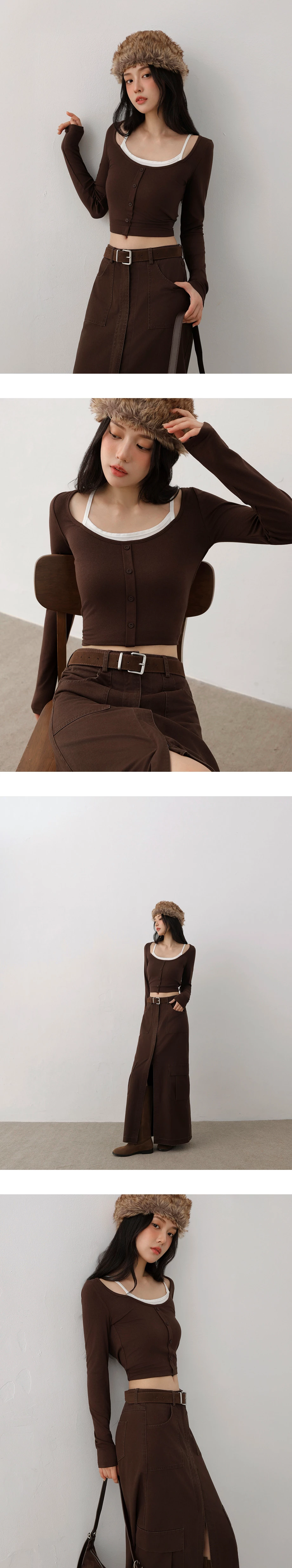 Faux 2 Piece Button Up Ribbed Knit Cami Layered Top