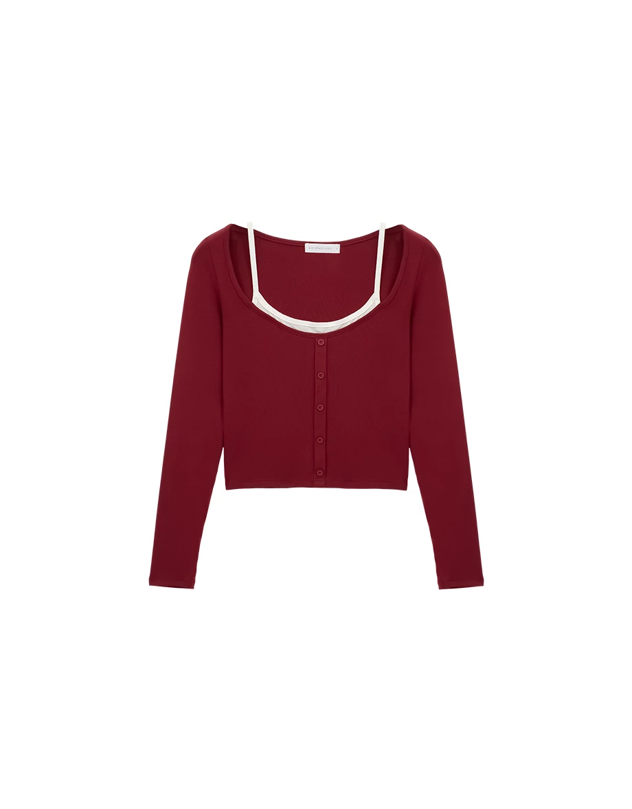 Faux 2 Piece Button Up Ribbed Knit Cami Layered Top