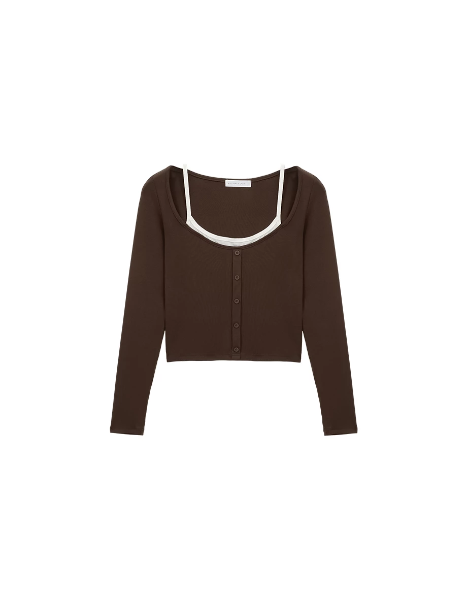 Faux 2 Piece Button Up Ribbed Knit Cami Layered Top