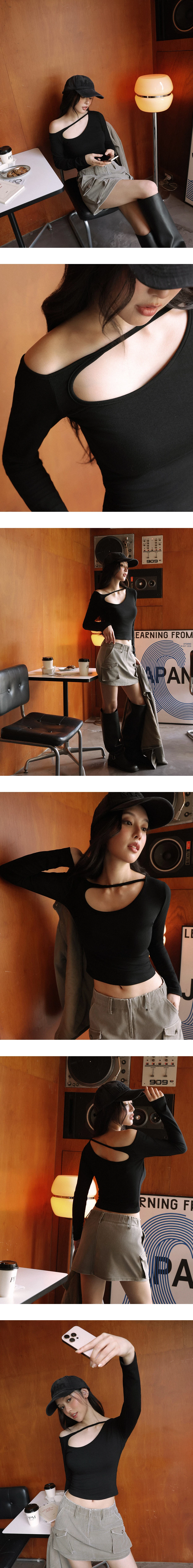 Long Sleeve Asymmetrical Cut out Crop Top