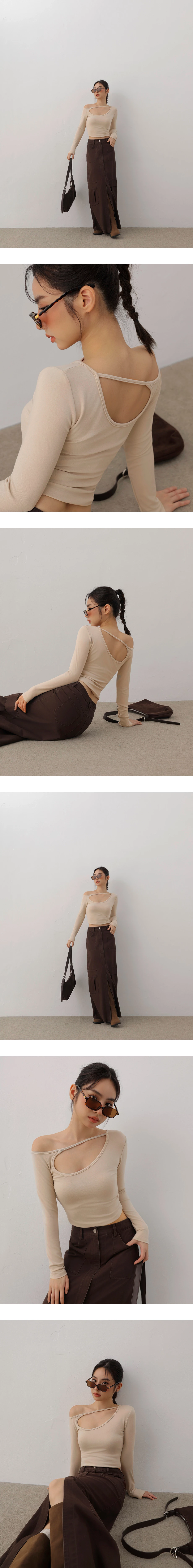 Long Sleeve Asymmetrical Cut out Crop Top