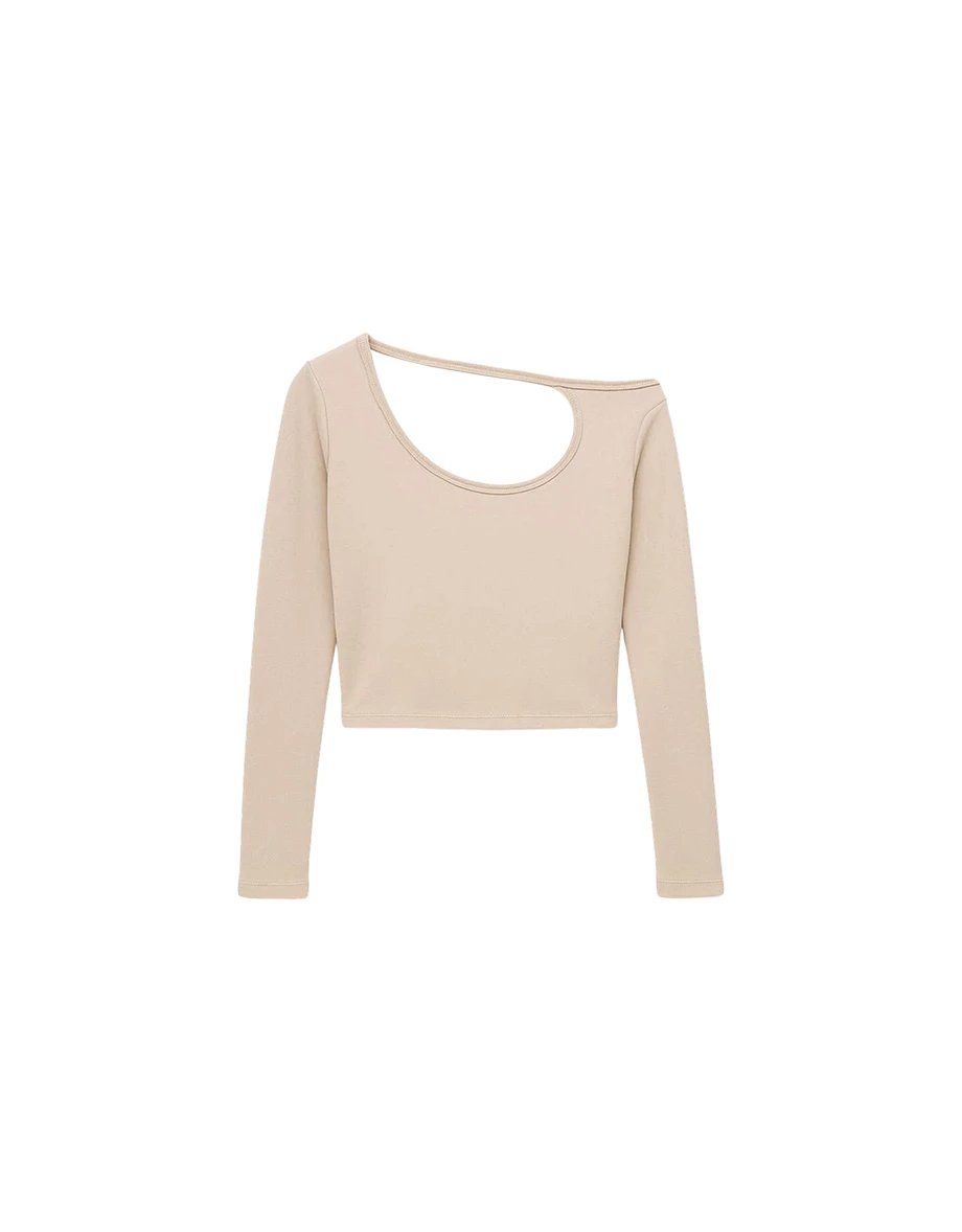Long Sleeve Asymmetrical Cut out Crop Top