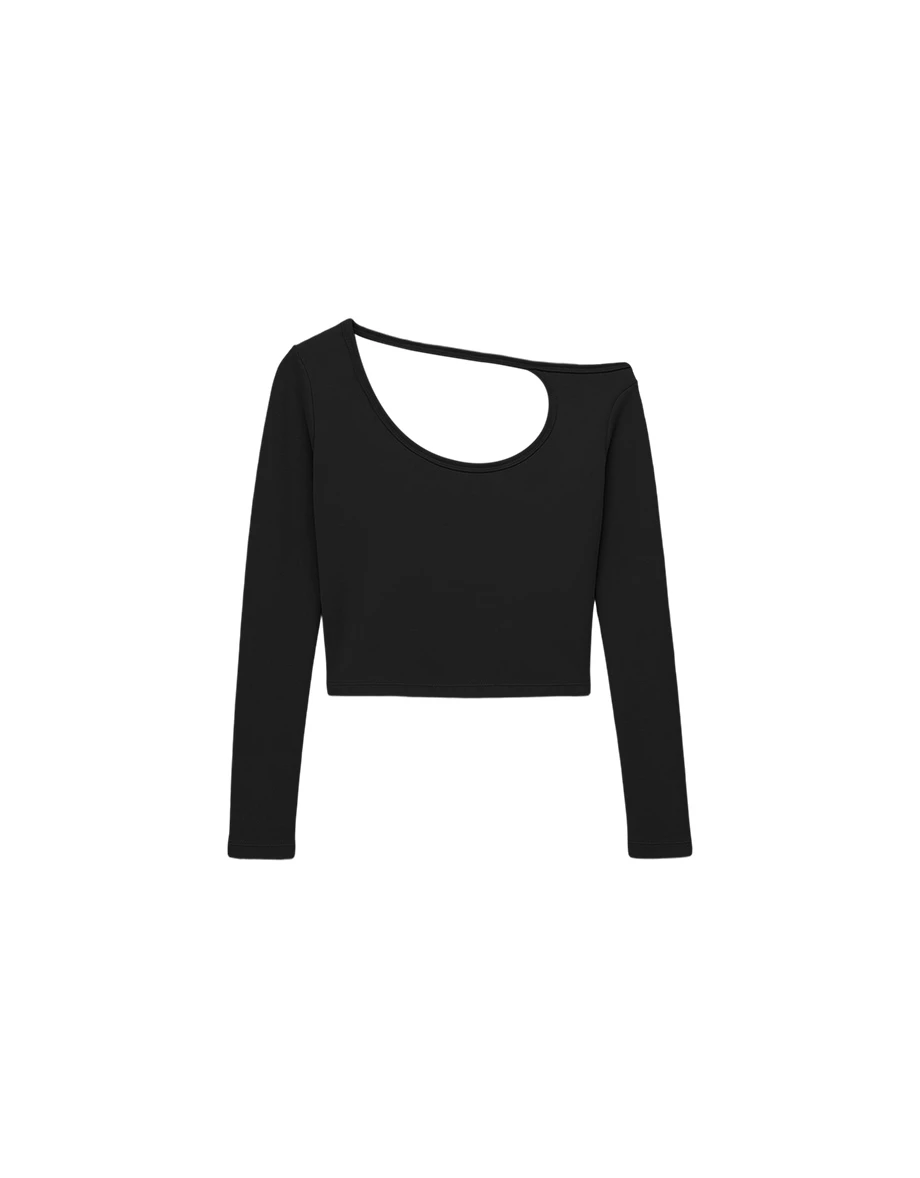 Long Sleeve Asymmetrical Cut out Crop Top