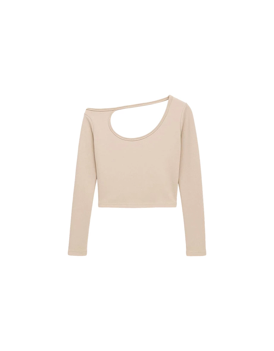 Long Sleeve Asymmetrical Cut out Crop Top