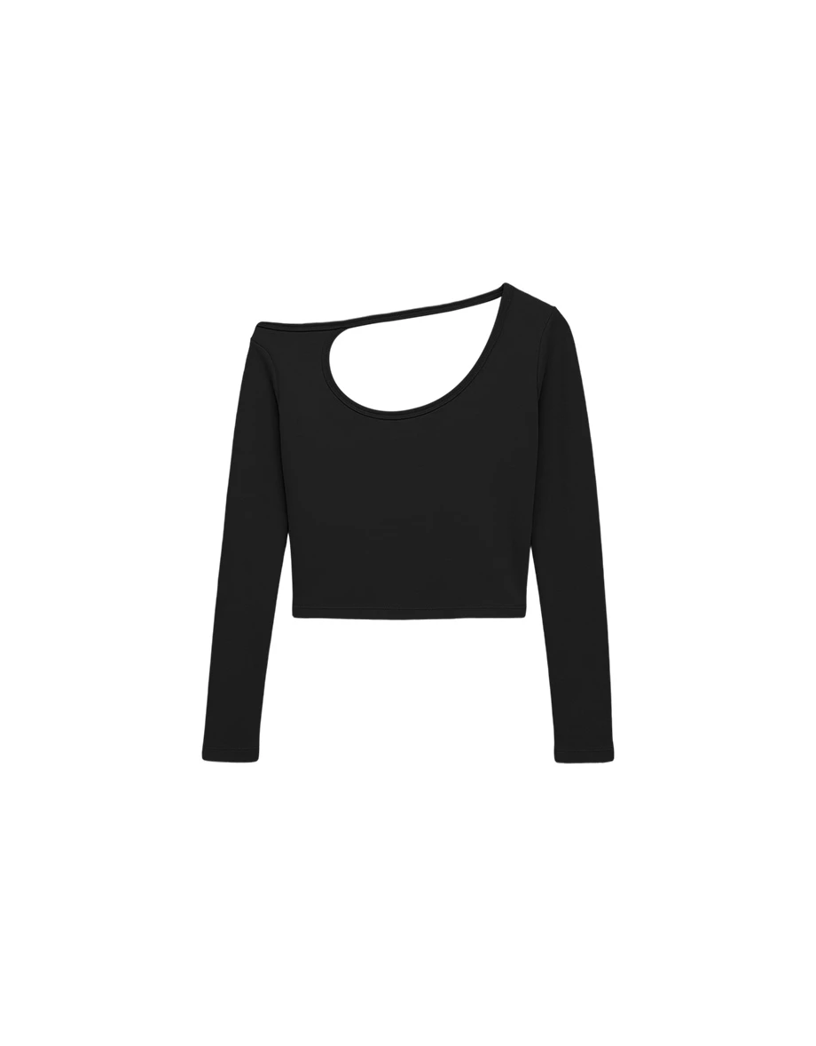 Long Sleeve Asymmetrical Cut out Crop Top