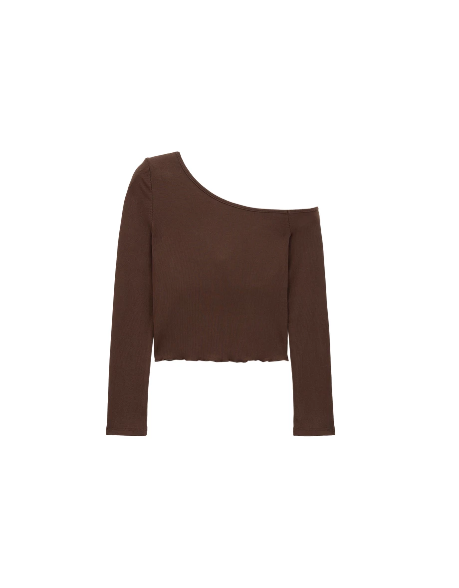 Lettuce Trim Asymmetric Neck Drawstring Ruched Tie Padded Ribbed Bra Top