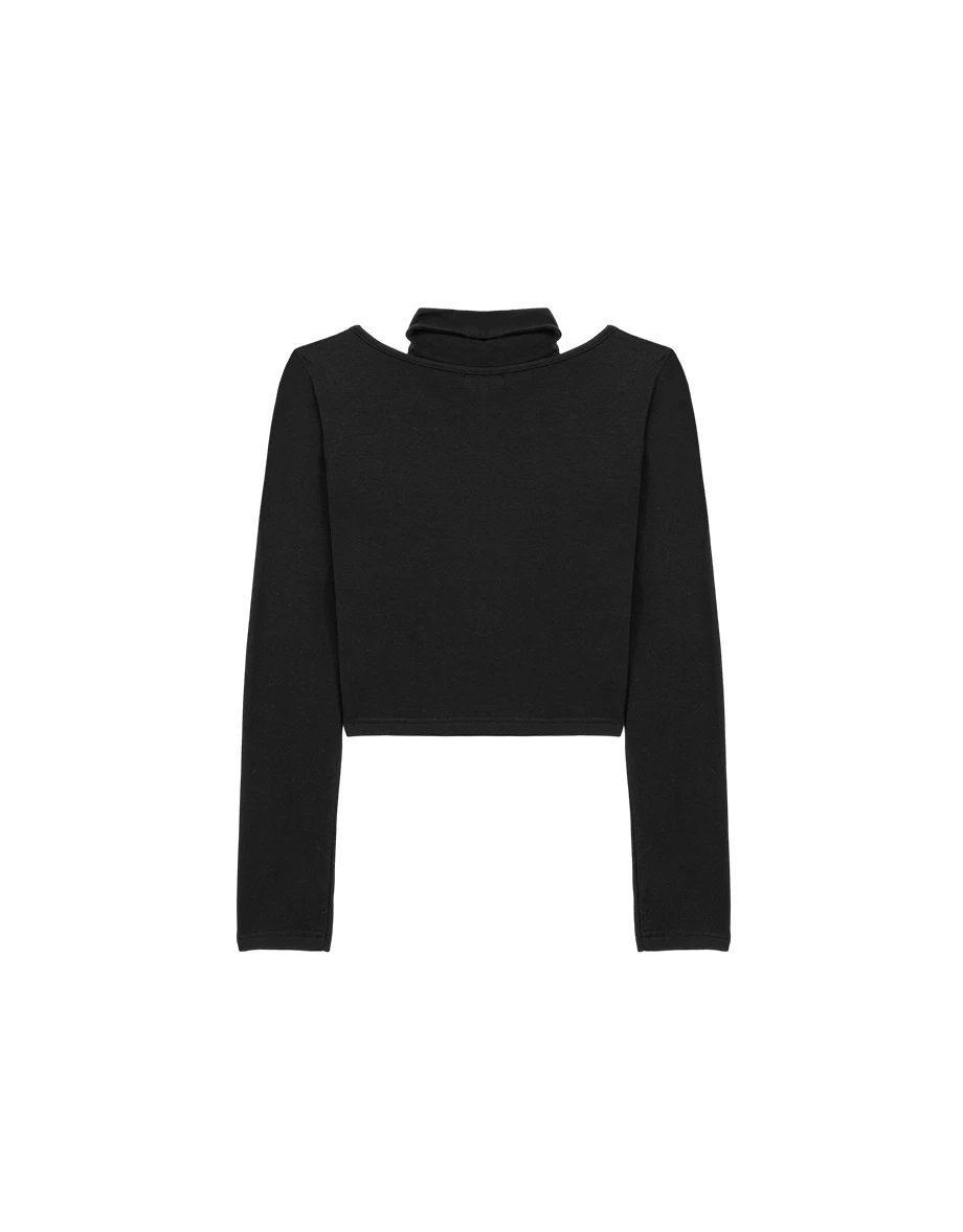 Faux 2 Piece Mock Neck Cut Out Shoulder Fleece Lined Cardigan Top