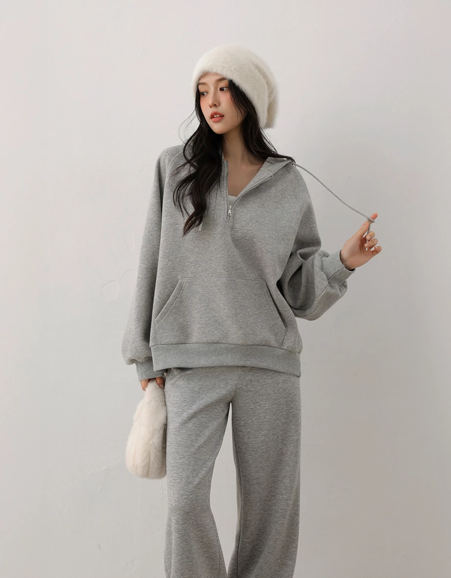 Half Zip Fleece Lined Oversized Hooded Sweatshirt