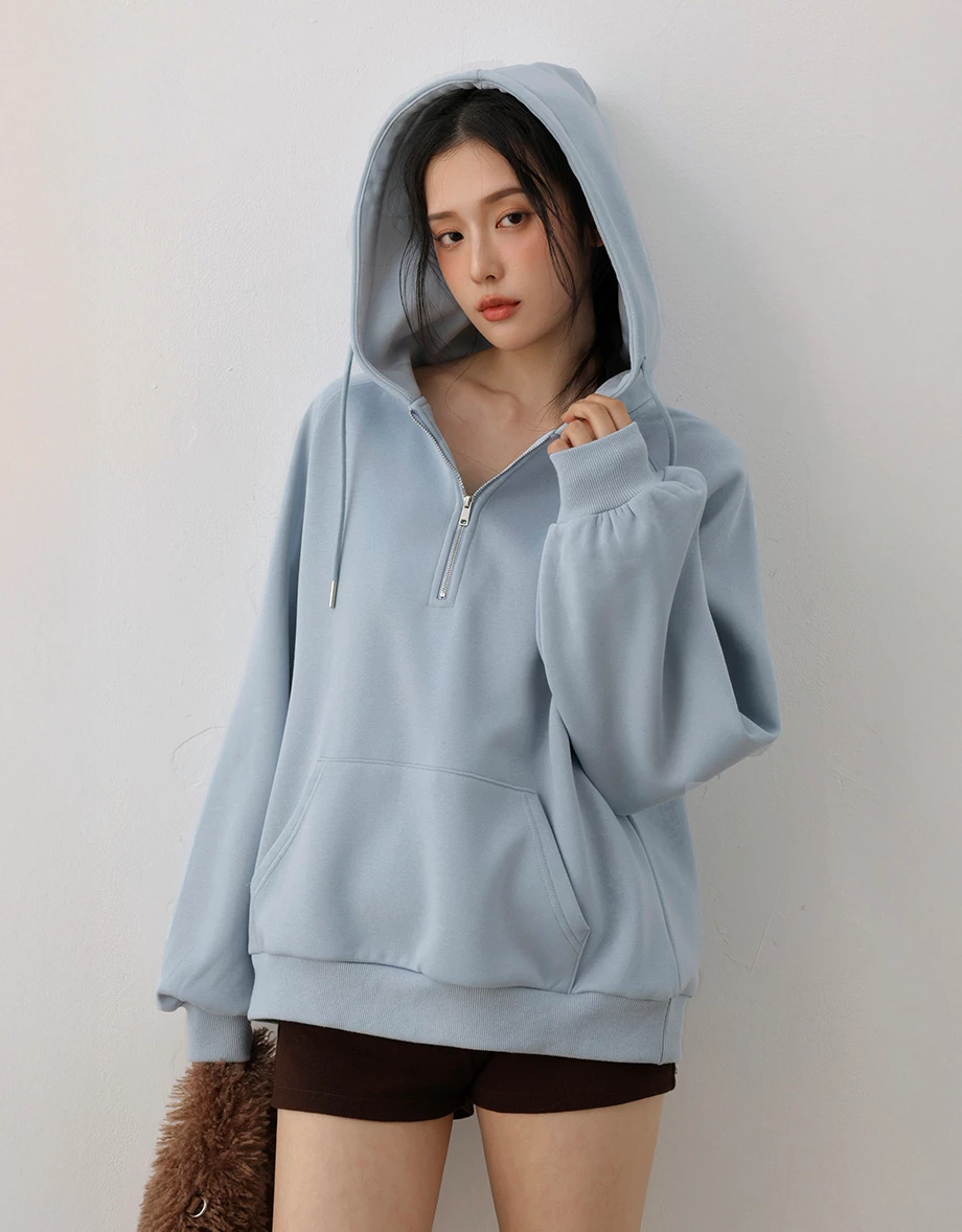Half Zip Fleece Lined Oversized Hooded Sweatshirt Half Zip Fleece Lined Oversized Hooded Sweatshirt
