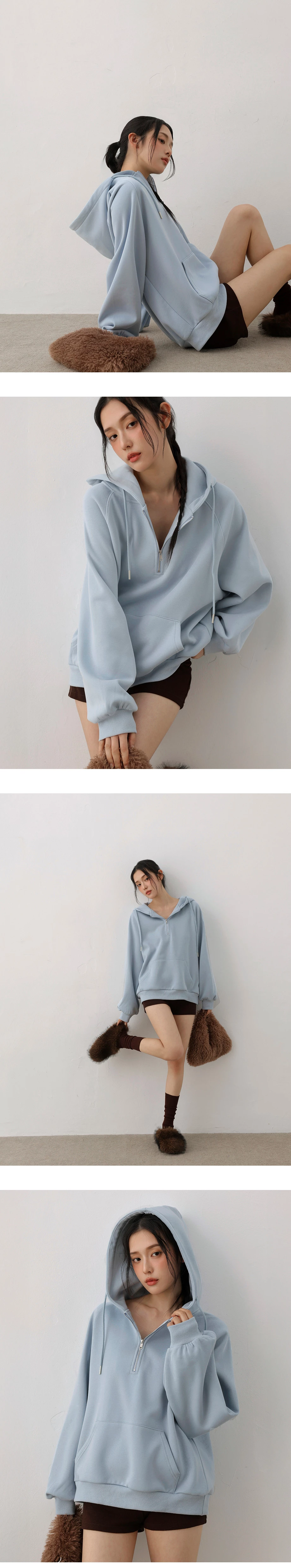 Half Zip Fleece Lined Oversized Hooded Sweatshirt Half Zip Fleece Lined Oversized Hooded Sweatshirt