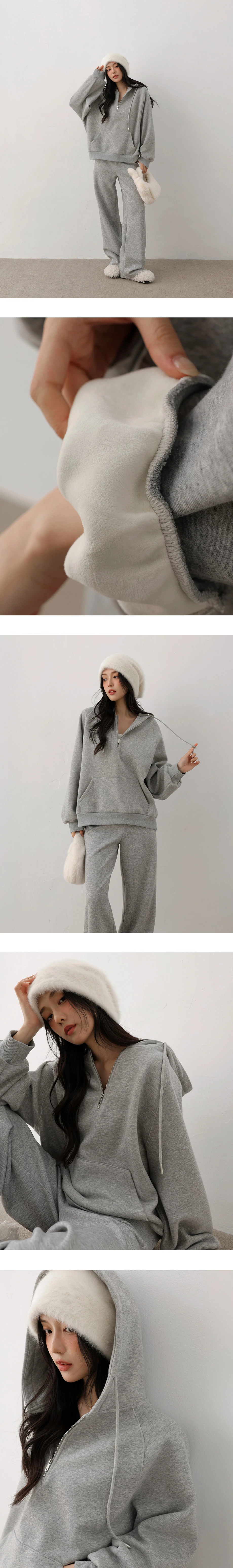 Half Zip Fleece Lined Oversized Hooded Sweatshirt