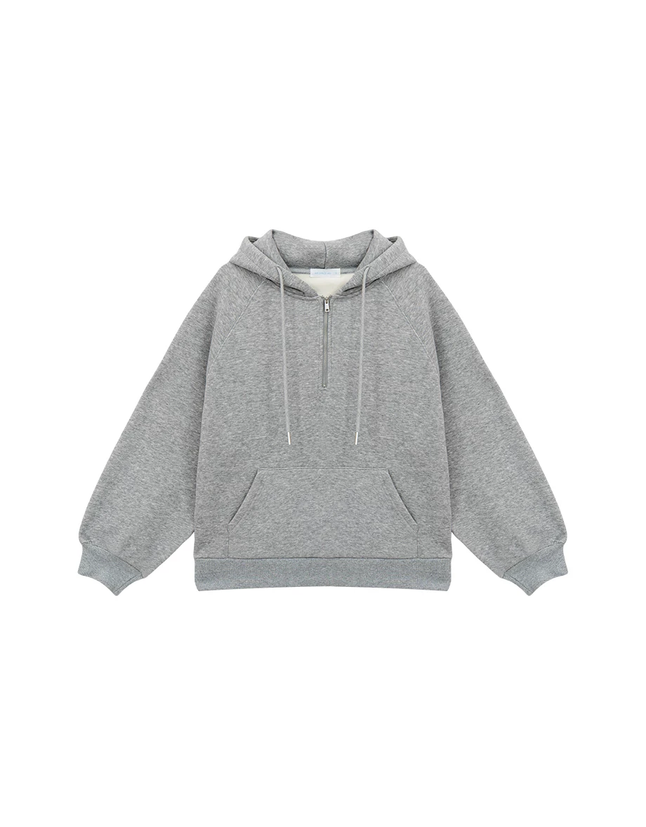 Half Zip Fleece Lined Oversized Hooded Sweatshirt