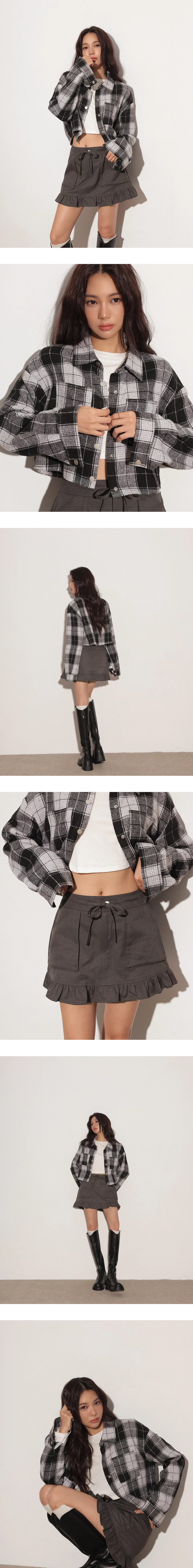 Cargo Inspired Drawstring Pocket Mini Skirt with Ruffled Hem
