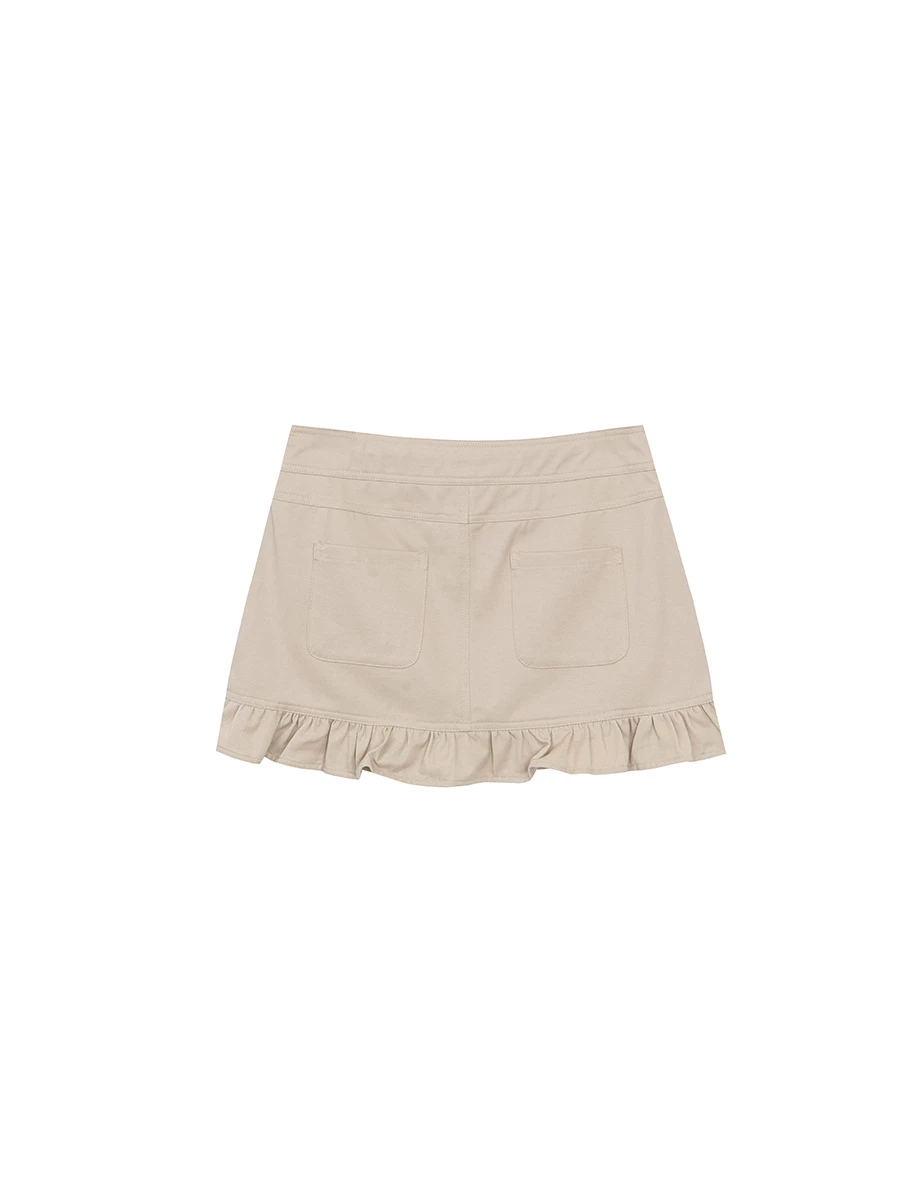 Cargo Inspired Drawstring Pocket Mini Skirt with Ruffled Hem