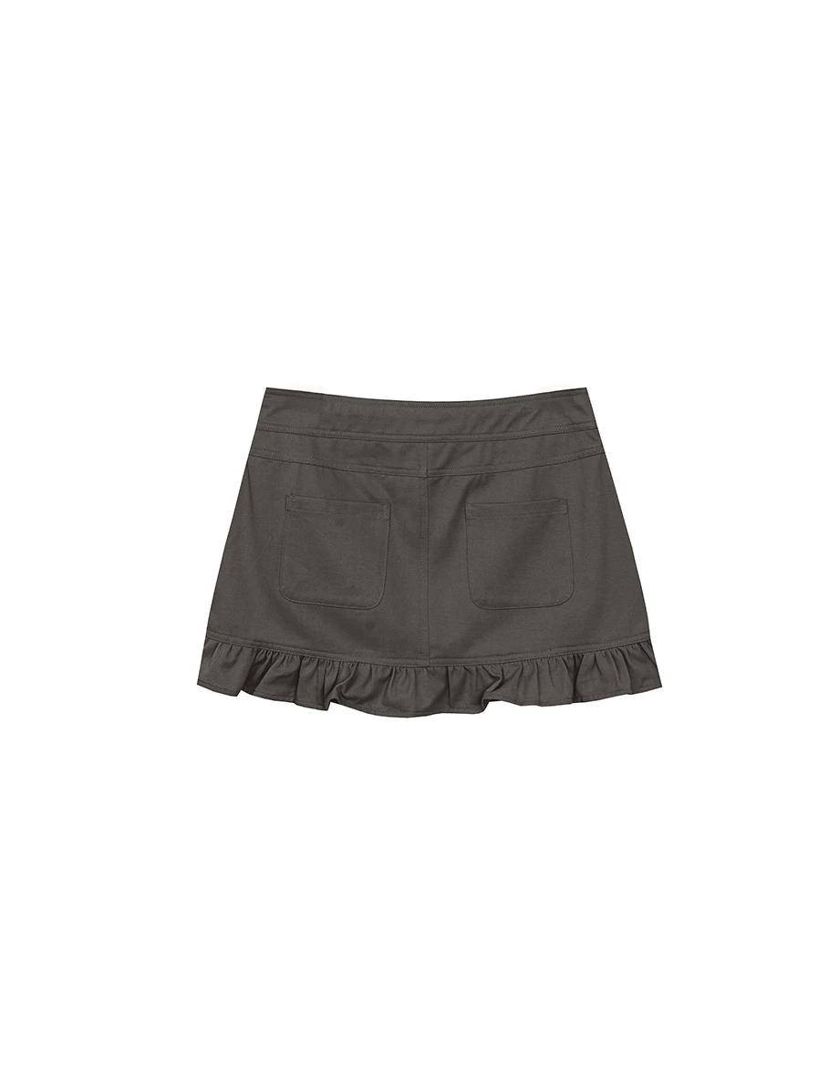 Cargo Inspired Drawstring Pocket Mini Skirt with Ruffled Hem
