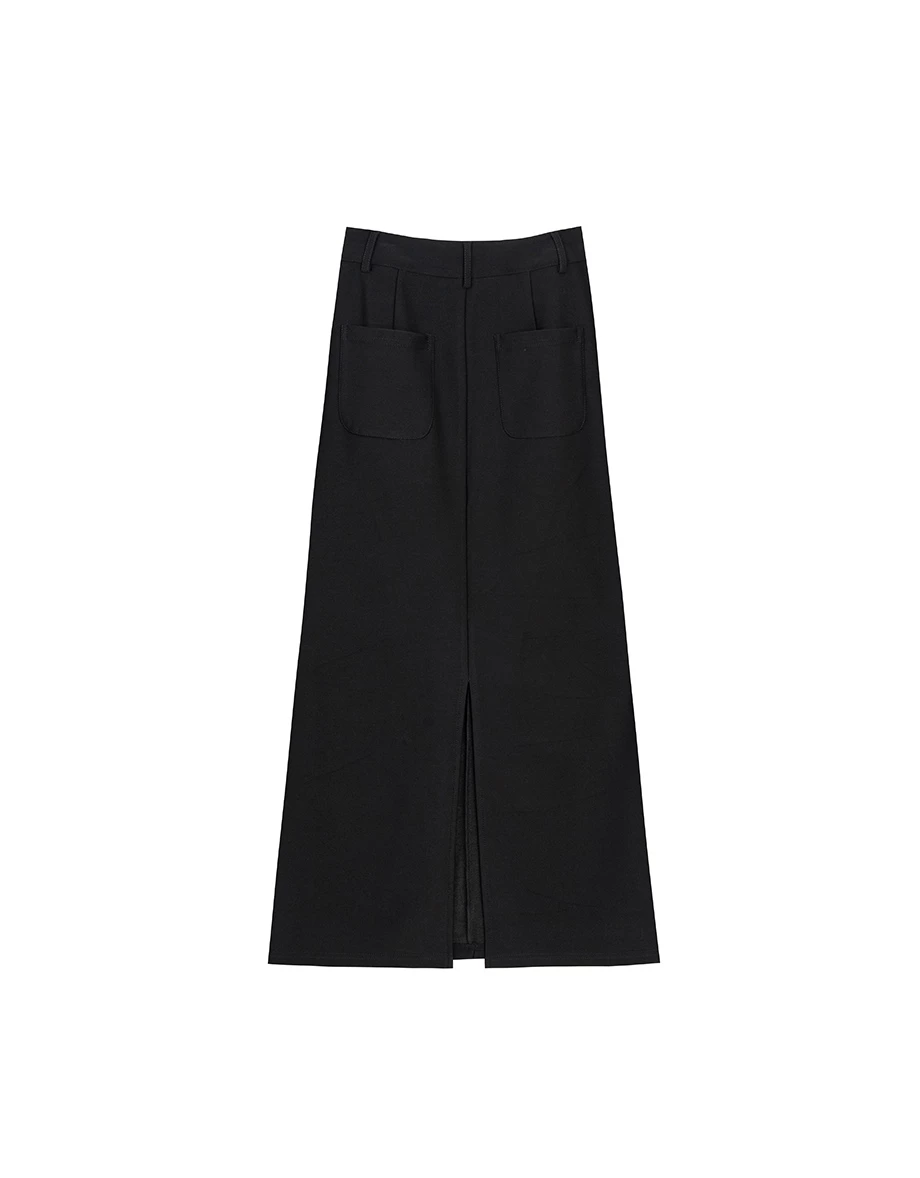 AIRY HOURGLASS Minimalist A Line High Waist Tailored Suit Maxi Skirt with Pockets