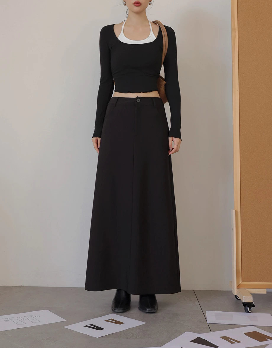 AIRY HOURGLASS Minimalist A Line High Waist Tailored Suit Maxi Skirt with Pockets