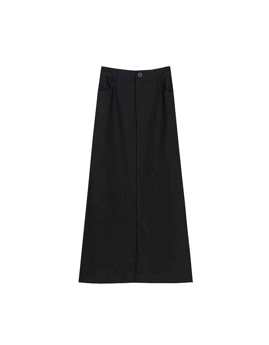 AIRY HOURGLASS Minimalist A Line High Waist Tailored Suit Maxi Skirt with Pockets