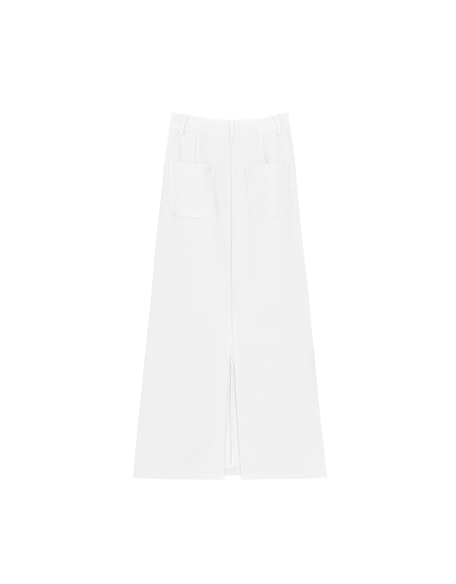 AIRY HOURGLASS Minimalist A Line High Waist Tailored Suit Maxi Skirt with Pockets
