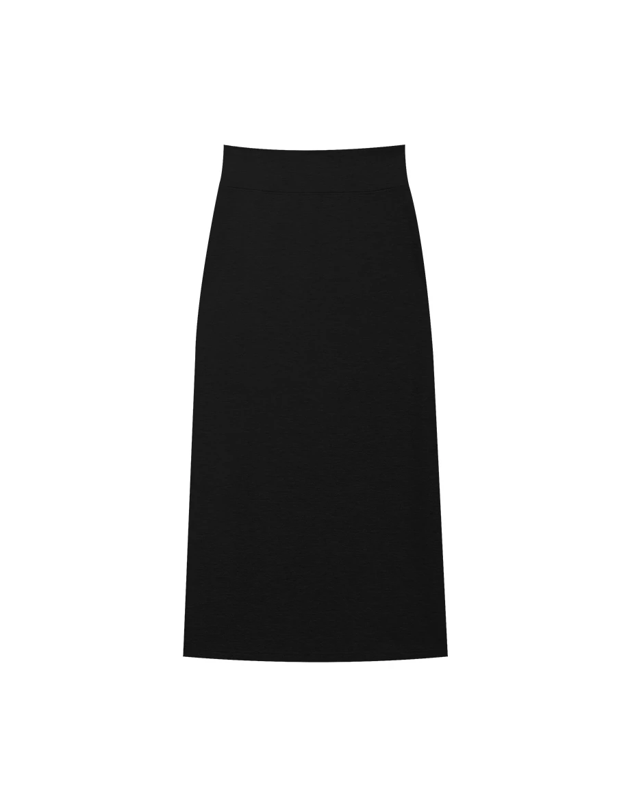 【Heat Tech】Basic Fold Over Waist Straight Cut Maxi Skirt