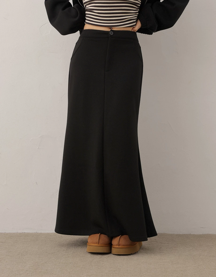 Classic High Waist Mermaid Silhouette Maxi Skirt with Pockets Classic High Waist Mermaid Silhouette Maxi Skirt with Pockets