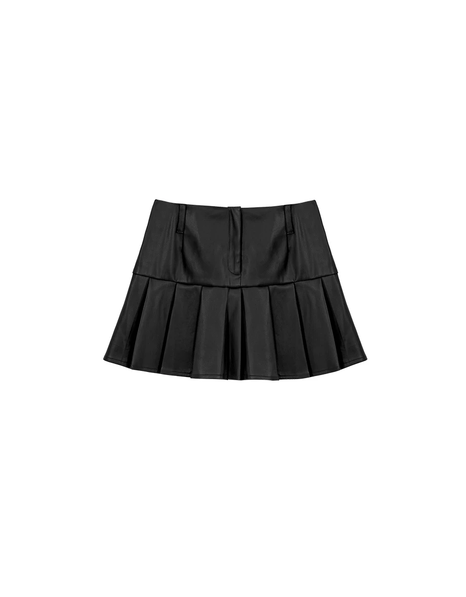 【Heat Tech】High Waist Faux Leather Pleated A Line Mini Skirt 【Heat Tech】High Waist Faux Leather Pleated A Line Mini Skirt