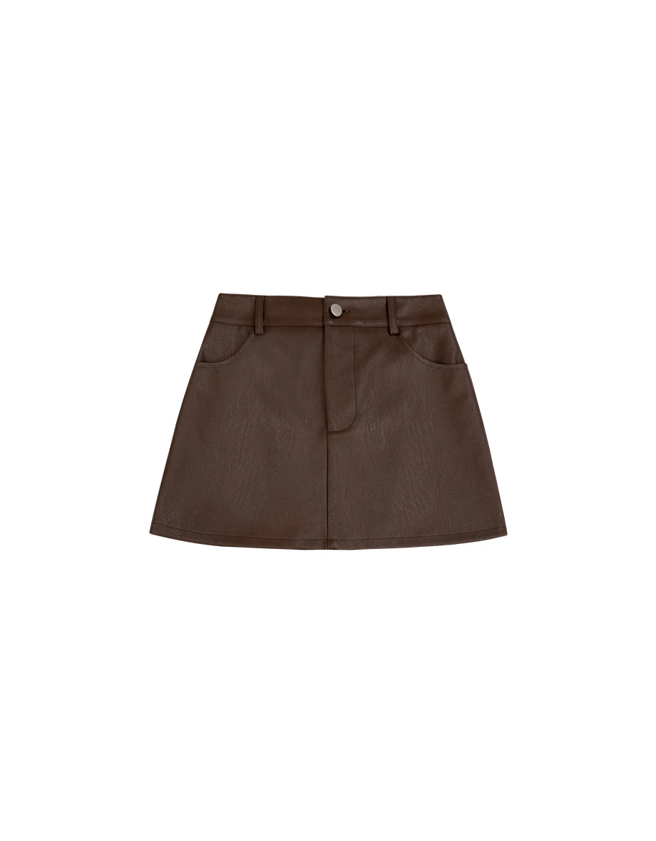 Faux Leather High Waist A Line Mini Skirt