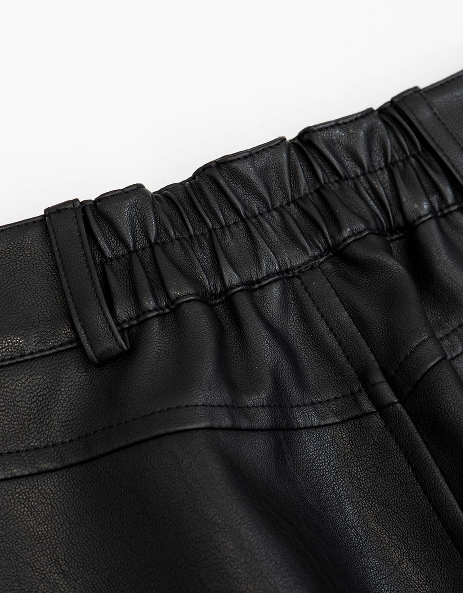 Faux Leather High Waist A Line Mini Skirt