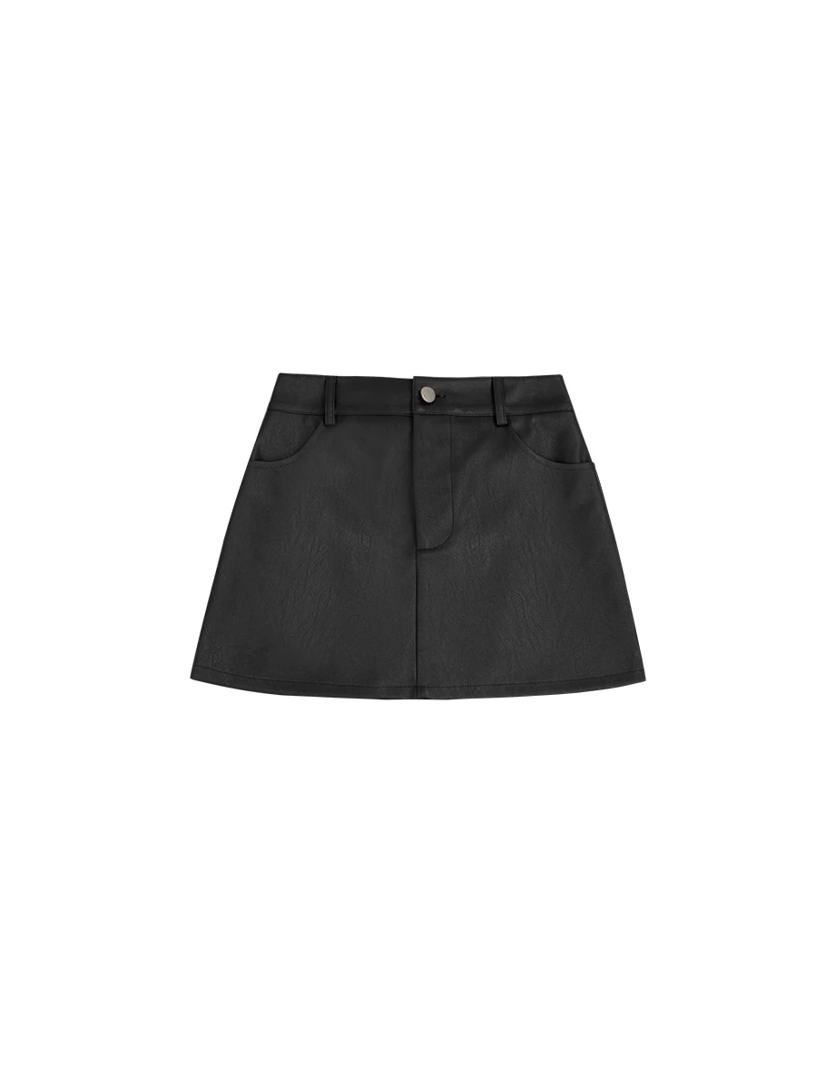 Faux Leather High Waist A Line Mini Skirt