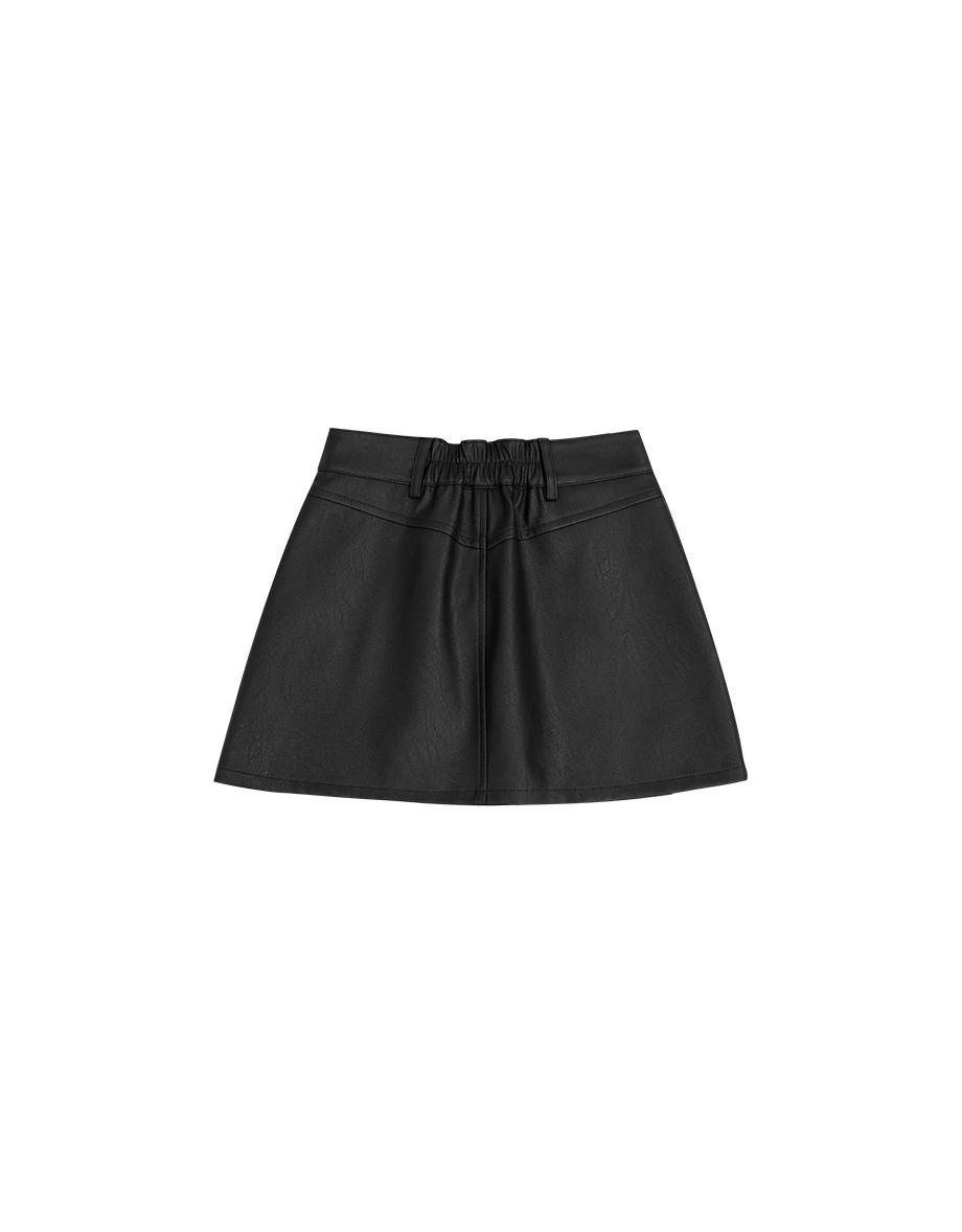 Faux Leather High Waist A Line Mini Skirt