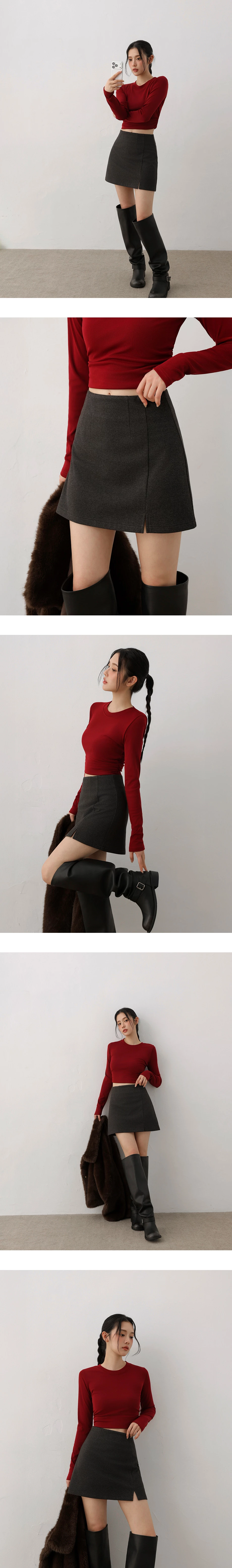 DNAハイウエスト スリット入りストレッチ裏起毛Aラインミニスカート DNAハイウエスト スリット入りストレッチ裏起毛Aラインミニスカート