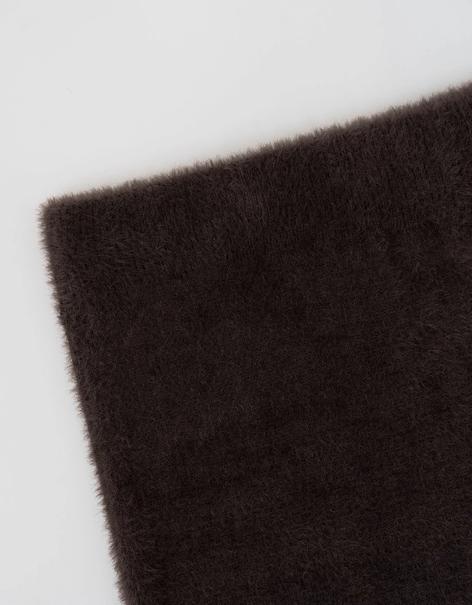 Elastic Waist Flared Hem Faux Mink Knit Maxi Skirt