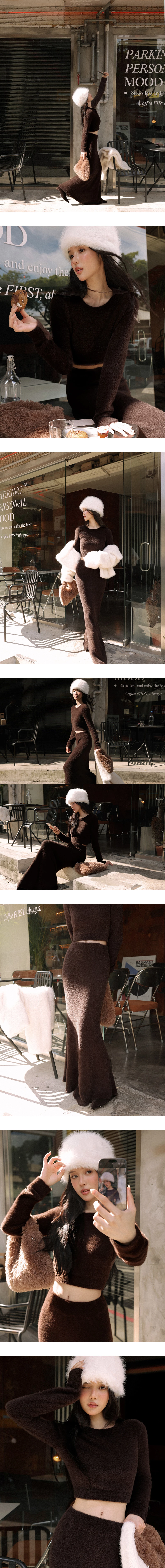 Elastic Waist Flared Hem Faux Mink Knit Maxi Skirt