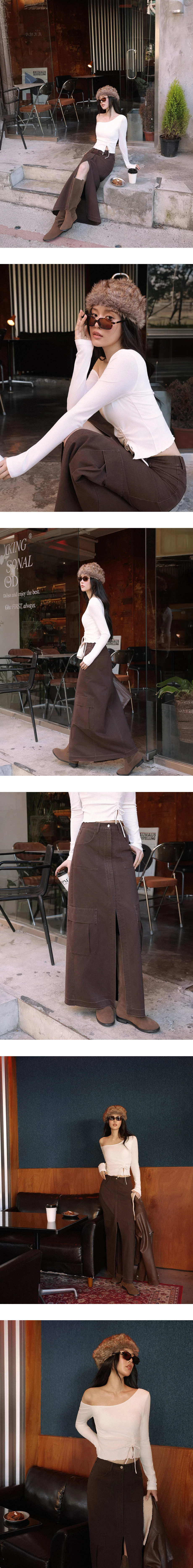 High Waist Front Slit Cargo Straight Maxi Skirt
