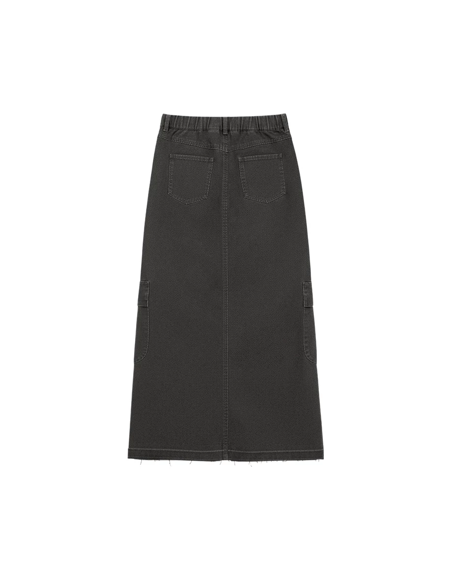 High Waist Front Slit Cargo Straight Maxi Skirt