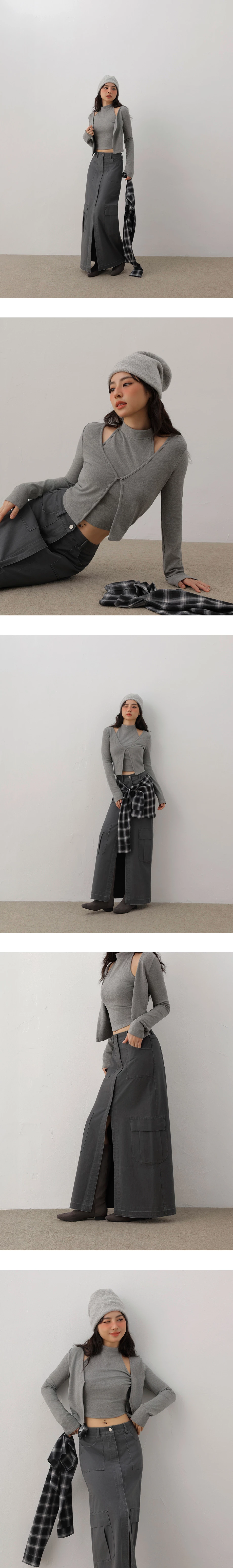 High Waist Front Slit Cargo Straight Maxi Skirt