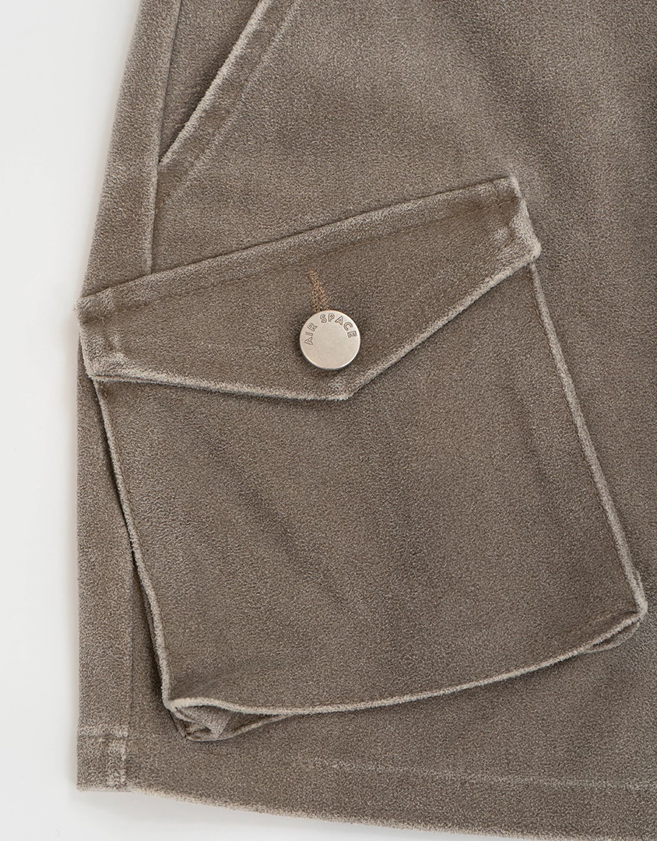 Vintage Wash Elastic Waist Cargo Mini Skirt with Flap Pockets