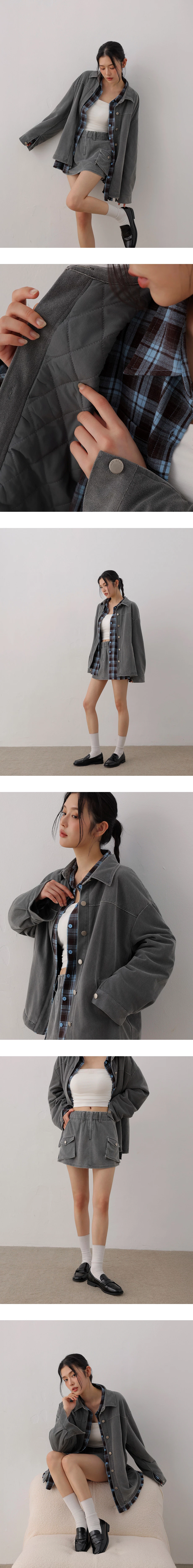 Vintage Wash Elastic Waist Cargo Mini Skirt with Flap Pockets