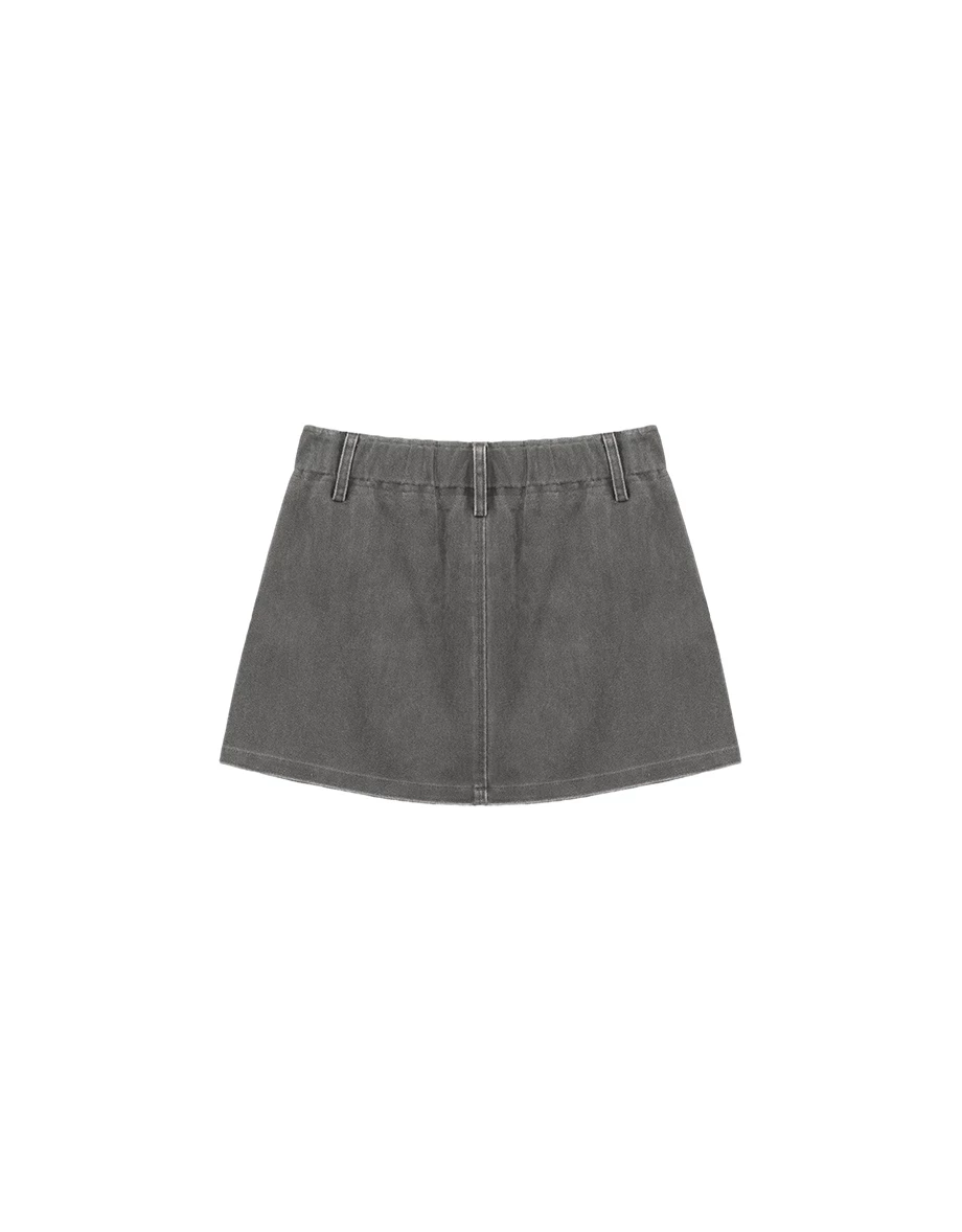 Vintage Wash Elastic Waist Cargo Mini Skirt with Flap Pockets