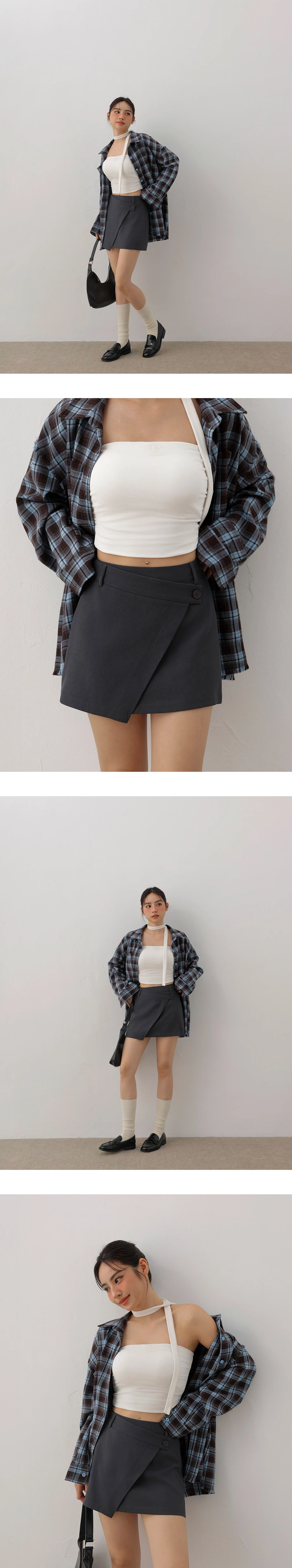 Asymmetrical Wrap Front Button A Line Mini Skirt
