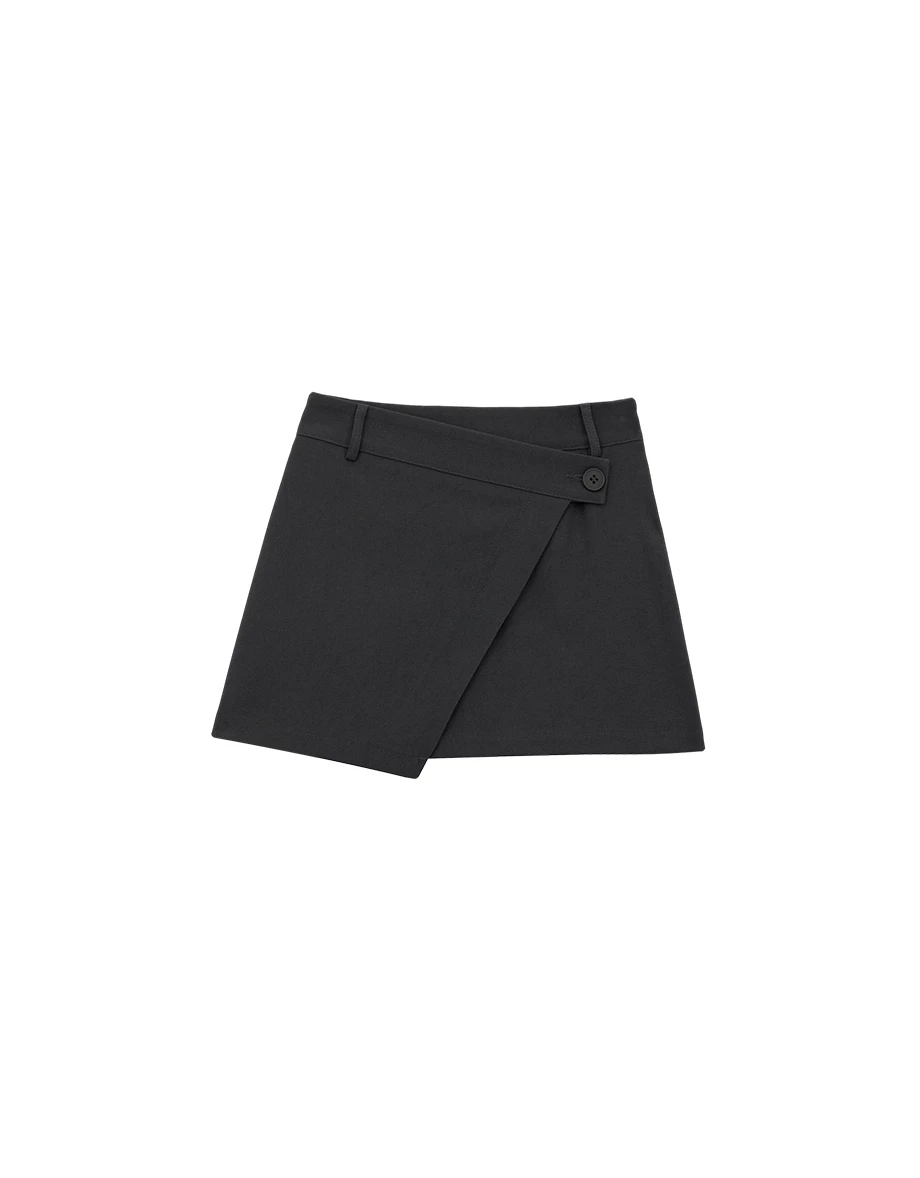 Asymmetrical Wrap Front Button A Line Mini Skirt