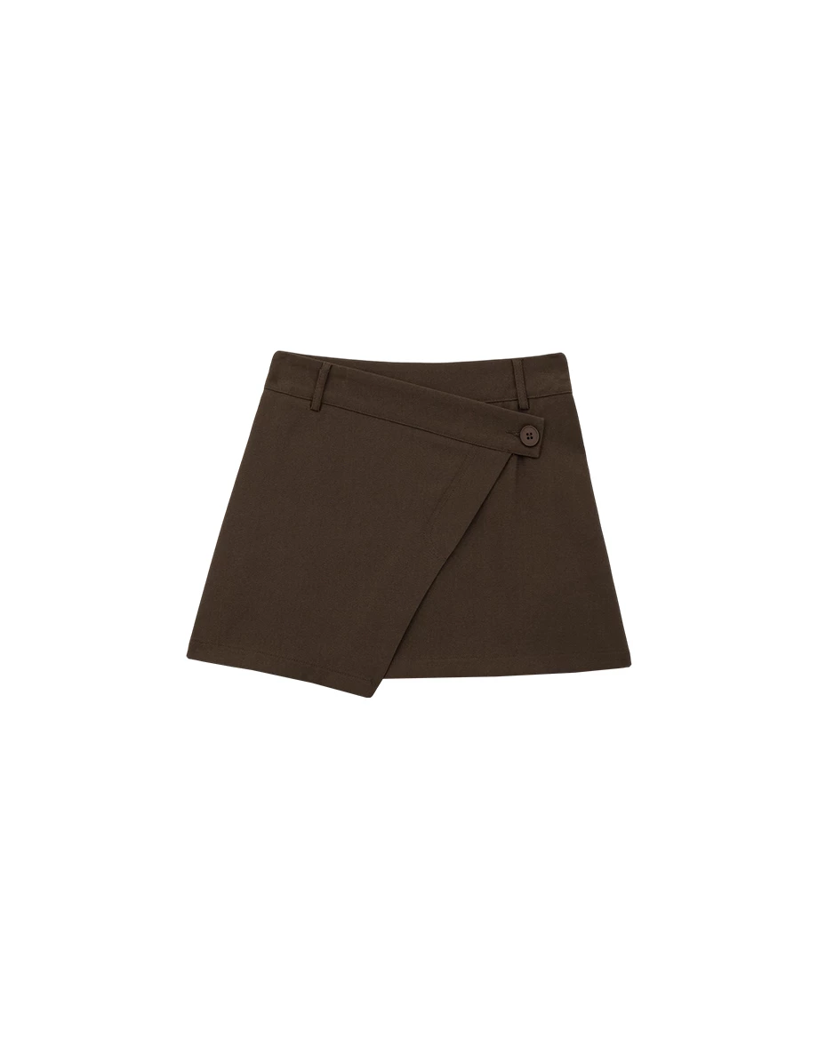 Asymmetrical Wrap Front Button A Line Mini Skirt