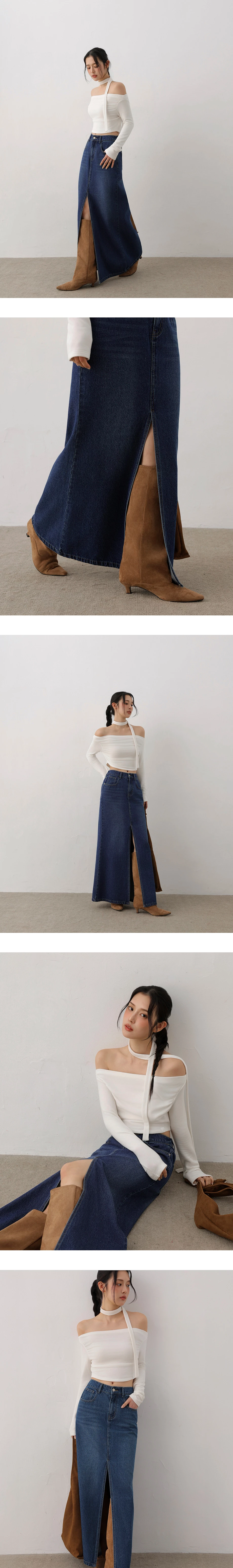 Front Slit Vintage Wash High Waist Jeans Denim Mermaid Maxi Skirt Front Slit Vintage Wash High Waist Jeans Denim Mermaid Maxi Skirt