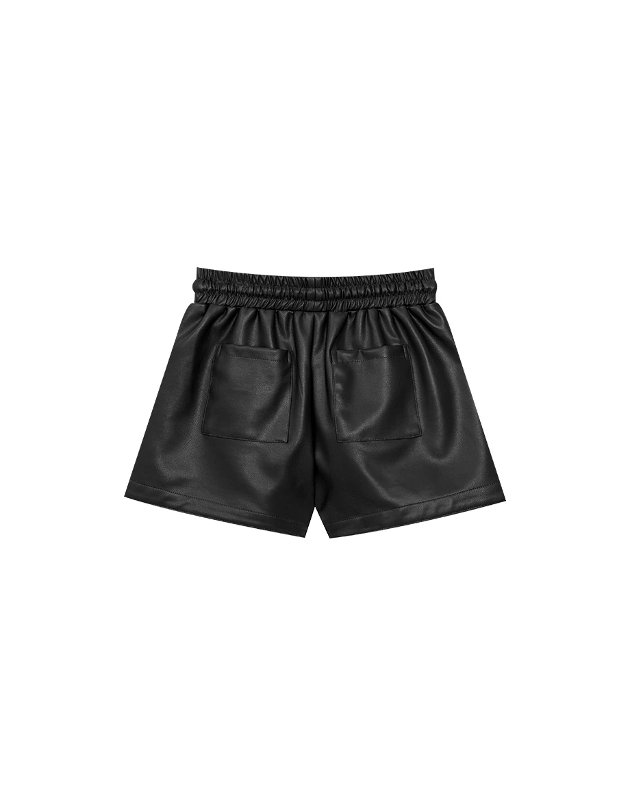 Faux Leather Drawstring High Waist Shorts with Pockets