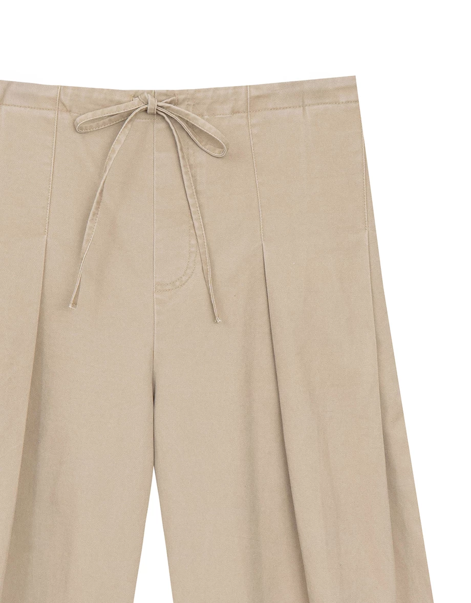 Drawstring High Waist Pleated Wide Leg Pants