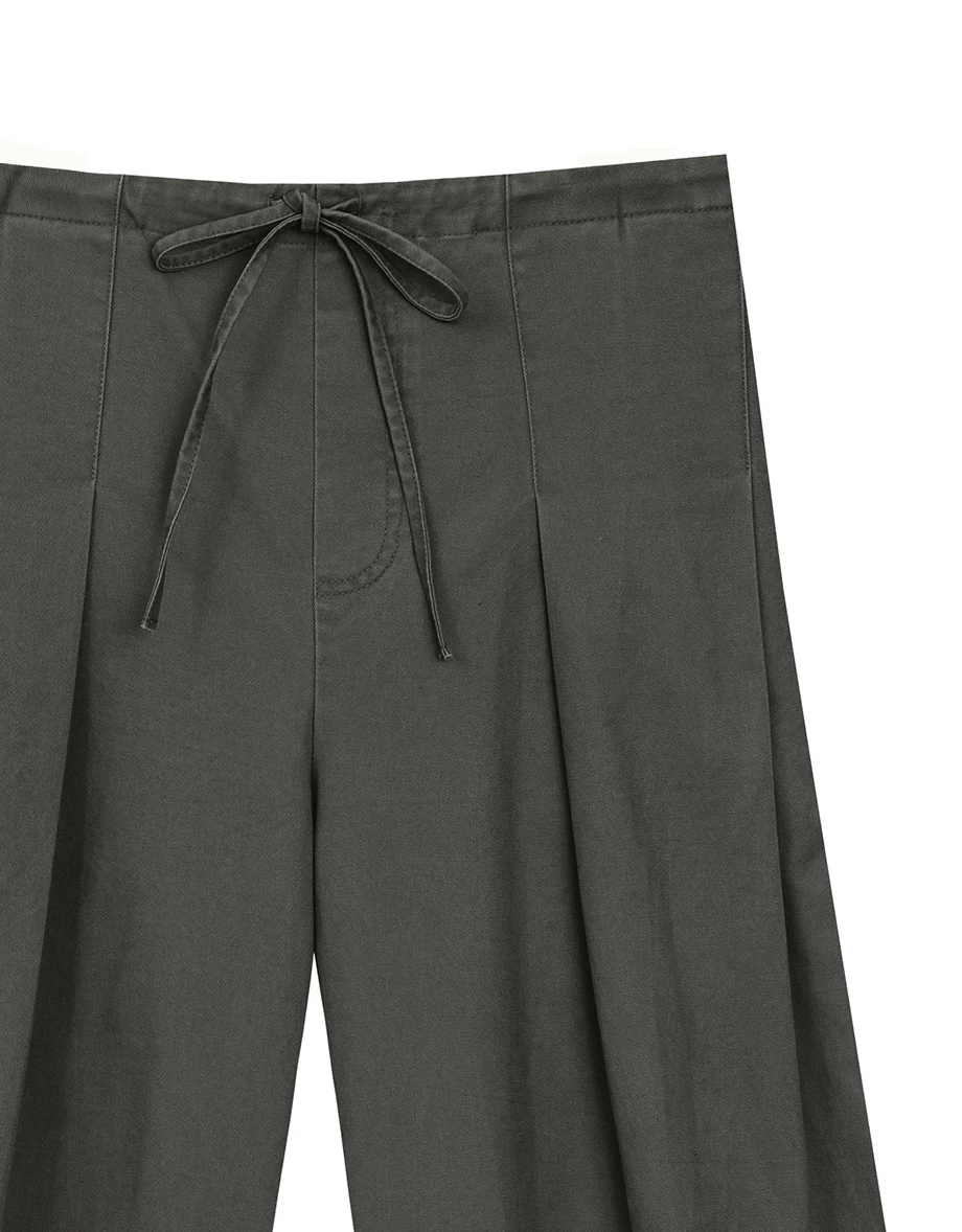 Drawstring High Waist Pleated Wide Leg Pants