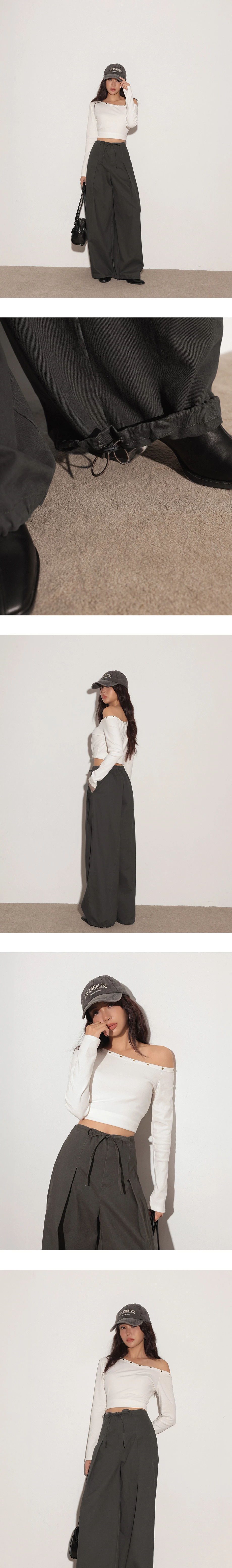 Drawstring High Waist Pleated Wide Leg Pants