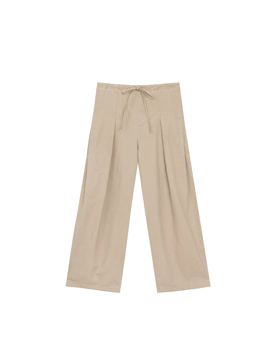 Drawstring High Waist Pleated Wide Leg Pants